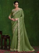 Crush Paper Silk Green Wedding Wear Sequence Work Saree